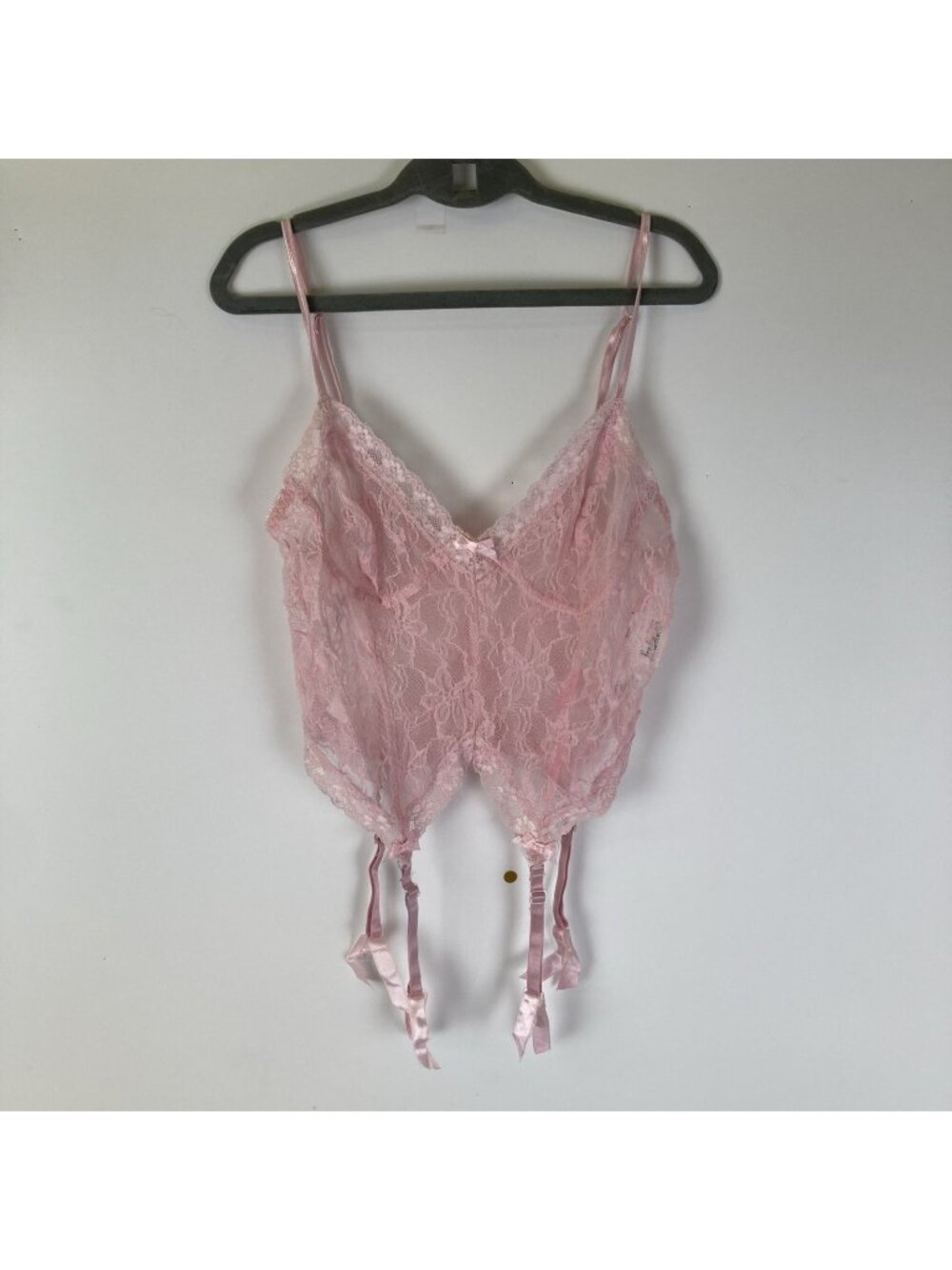 Vintage Y2K Fredericks Of Hollywood Lace Mesh Pink Lingerie Size Small Sheer